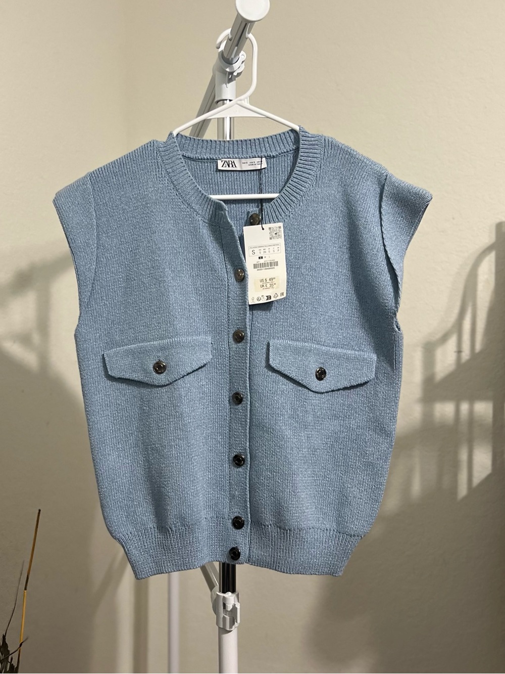 NWT Zara Powder Blue Knit Button-Front Sweater Vest